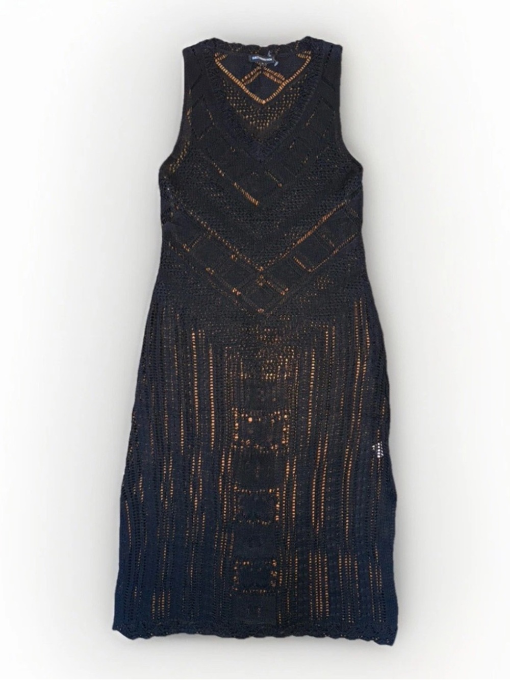 Women Sz S Black Knit Swim Cover Up Midi Dress Sleeveless Summer Beach Swimsuit